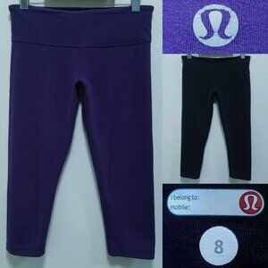 Lululemon Wunder Under Reversible 8 Medium Woman's Crop Dense Luon Black Purple